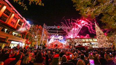A firework finale during the annual tree lighting ceremony at the Americana at Brand