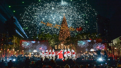 A firework finale with Santa and the Top Hats during the Grove's annual tree lighting ceremony