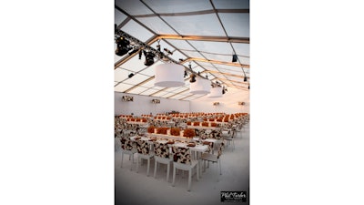 Corporate event dinner in a tent