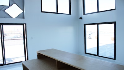 A view of the rooftop from inside