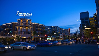 Street entrance to the venue at the intersection of Brand Boulevard and Americana Way