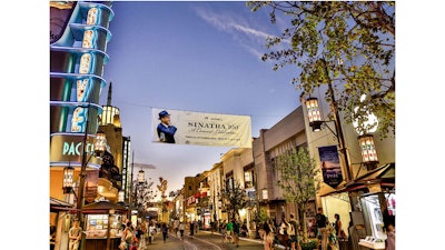 A cross street banner for the Sinatra 100 at the Grove