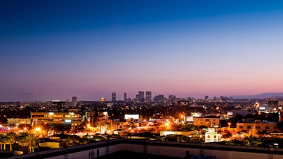 A view of downtown Los Angeles from Level 8 at the Grove