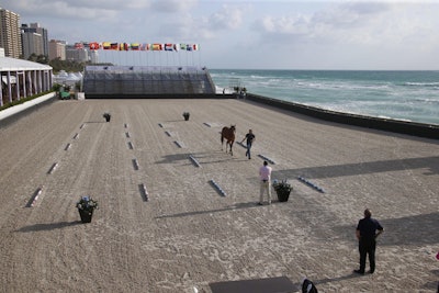 It took eight days to construct the venue, which was built on top of the existing sand with a silica sand.