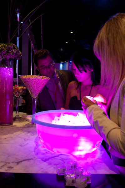 At the 'Night of the AdEaters' event, which took place at Terminal 5 in New York during Advertising Week in 2009, organizers provided glow-in-the-dark ice cubes to help guests keep track of their drinks.