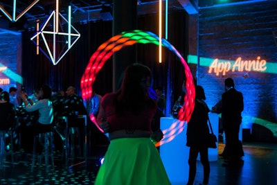 Performers twirled LED hula hoops at an App Annie event, held at Mezzanine in March during the Game Developers Conference in San Francisco.