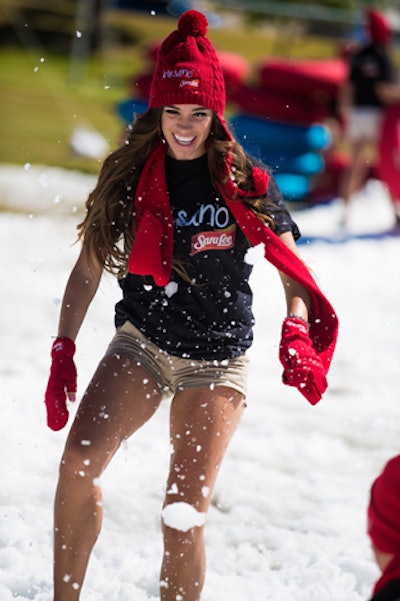 Brand ambassadors wore shirts, hats, scarves, and mittens that all sported the new product's logo.