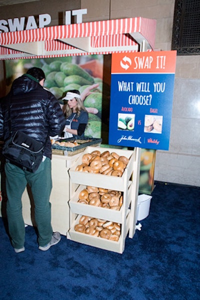 At one station, attendees could choose between avocado on crackers as the healthy option or a bagel with cream cheese as the unhealthy option.