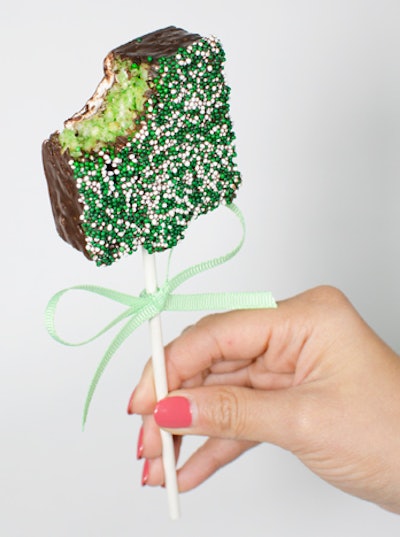 New York-based sweets company Treat House recently introduced mallow pops: marshmallows dipped in chocolate and covered in colorful nonpareils. The flavors and decorative colors are fully customizable for events. The pops cost $3 each and are currently available at the Treat House store and for delivery in New York City.