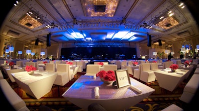 Custom staging, rigged audio, and pin spot lighting at the Gabby Awards.