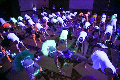 For a trippy twist on team building, the Amway Grand Plaza Hotel and the JW Marriott Grand Rapids in Michigan offer glow-in-the-dark yoga. The one-hour class keeps groups focused thanks to the lack of visibility. By practicing in the dark, attendees are forced to tap into their senses while stretching. Groups start the session by drawing on themselves and each other with glow-in-the-dark body paint, then the class wraps with a dance party and glow-in-the-dark healthy cocktails. Snacks including fresh juices and fruits are provided.