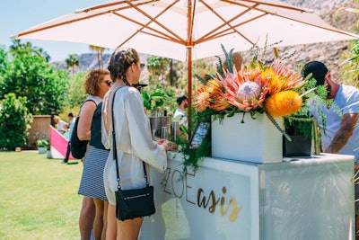 At Rachel Zoe's Zoeasis party in Palm Springs, California, during Coachella's first weekend in April, oversize desert flowers in bright hues topped bars and other surfaces in the open-air party space.