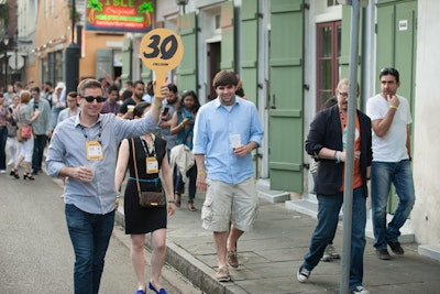 Attendees who signed up to participate in the conference’s pub crawl were assigned to numbered groups that visited a variety of bars on the opening night. The pub crawl activity is a tradition that began at Web Summit in Dublin.