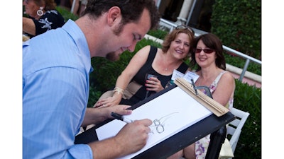 A caricature artist at a dock party