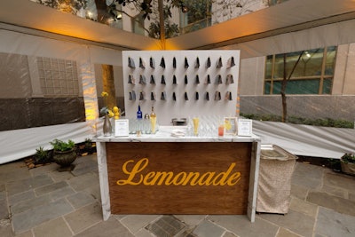 Time and People set up an adult lemonade stand serving specialty versions of favorite springtime cocktails at their joint Friday-night party at the St. Regis hotel. The names of the cocktails had a political theme: the tequila-based 'Primary Punch' and a vodka-based drink called the 'Delegate.'
