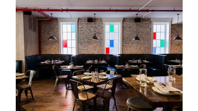 The booths at Row House's Main Dining Room Noth.