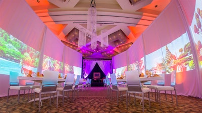 A social event with a white drape projection blend