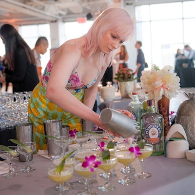 Bartenders served up tiki-inspired cocktails from New York bar Mother of Pearl.