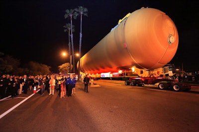 The massive fuel tank set out on city streets on its way to the museum following the event.