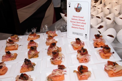 The casino served small bites including salmon with shaved fennel, dried tomatoes, and balsamic pearls.