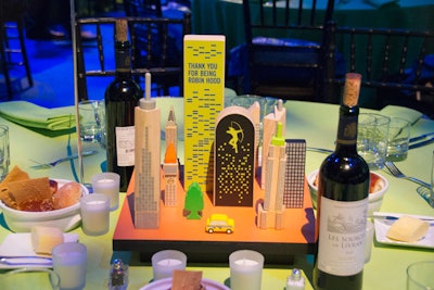 The centerpieces resembled building blocks for children, underscoring this year's focus on early childhood development. After the benefit, the blocks were removed from the base and donated to a Robin Hood-funded program.