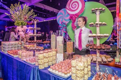 Playful sweets decked tiered displays at the 2016 Grammy Celebration in Los Angeles.