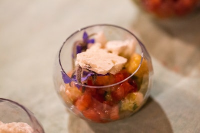Jennifer Jasinski of Roja in Denver topped Skuna Bay lomi-lomi salmon with basil, tarragon, strawberries, and macerated grapes. The appetizer was inspired by Magnum, P.I., which was set in Hawaii.