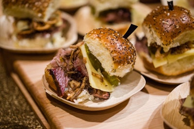 Ryan LaRoche, the vice president of culinary operations for Mariano's in Chicago, presented a hearty slider filled with smoked beef brisket, truffled cheese, horseradish, and house-made pickles. The dish was served on Park House rolls.