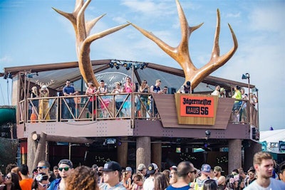 The two-story lounge is topped with 40-foot antlers to associate with the stag on the Jägermeister bottle.