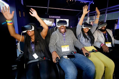 Festivalgoers could test out Samsung’s new 4-D virtual reality chairs at the Samsung Studio at this year’s South by Southwest event in Austin, Texas. The activation simulated a ride on a Six Flags roller coaster.
