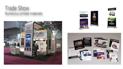 Banners and stands, perfect-bound guidebook, brochures, and various last-minute digital handout sheets.