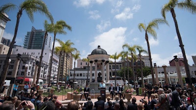A dedication ceremony for the Broadway Fountain in the historic park