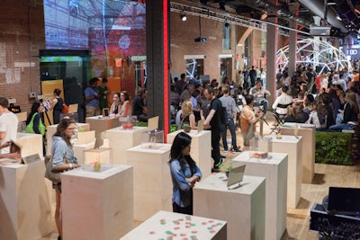 Icrave's layout featured a mix of high-tech and low-tech design, with materials like plywood and recycled crates that brought the interactive, artful exhibits into focus. Exhibits included a station that invited guests to sample 'alt proteins' such as crickets, and culinary experiences that showcased everything from smart ovens to cold-pressed-juice vending machines.