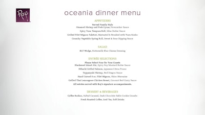 Oceania dinner menu.