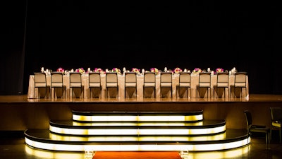 A dinner set-up in the concert hall