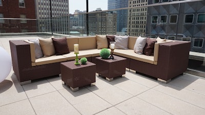 Outdoor modular Savoy furniture designed to withstand outside weather conditions in brown and crème.