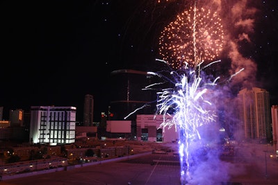 The implosion event included fireworks.