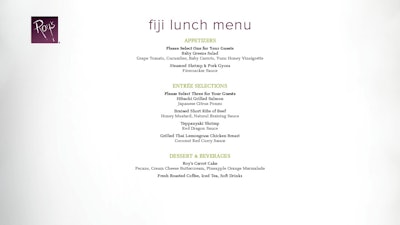 Fiji lunch menu.