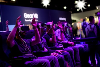 Samsung let attendees checkout its 4D VR Chairs, where users experience the feeling of riding a roller coaster through virtual reality.