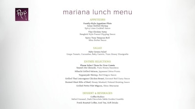 Mariana lunch menu.