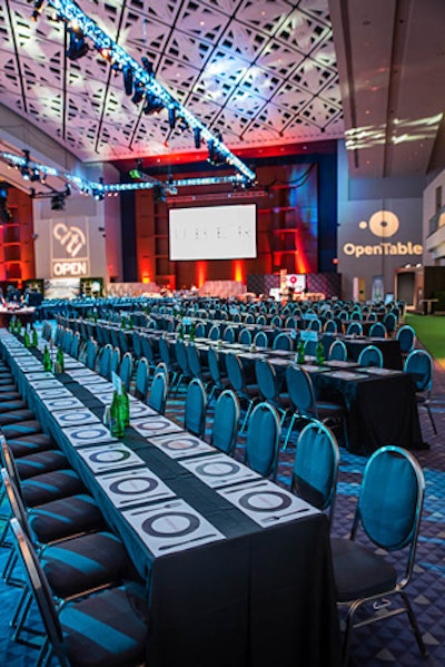 RJ Whyte Event Production utilized long kings-style tables from Design Foundry for seating, in order to provide more seats for sponsors without taking up additional space.