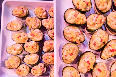 The Peruvian food pavilion served halved avocados stuffed with Old Bay Peruvian shrimp salad with mango and lime.