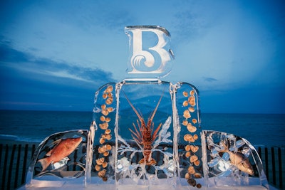 For the poolside party, the Breakers constructed an elaborate ice sculpture featuring an array of encased fish and seafood.