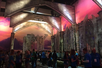 Nintendo's exhibit included backdrops and arched set pieces that resembled a castle to promote its latest in the Zelda franchise: The Legend of Zelda: Breath of the Wild.