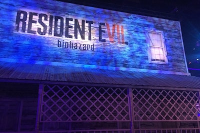 Resident Evil's elaborate exhibit included a windowed residence complete with a porch, locked behind wrought-iron gates.