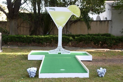 Mini golf stations included backdrops that resembled giant Svedka cocktails.