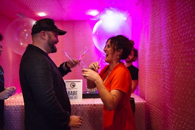 In the Bubble Lounge, guests drank Babe Rosé With Bubbles while using Chambong glasses, which are shaped as “champagne bongs.” Said MKG's Lauren Austin: 'We thought it was a perfect match. It kind of combined what MKG's personality is. We're kind of buttoned-up but a little bit unbuttoned at the same time, so the chambong and the pink rosé were a perfect expression of that.'