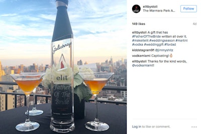 After noticing the hashtag #fatherofthebride trending on social media, Elit's digital team quickly responded with a photo using the hashtag and showing an engraved bottle and two martinis.
