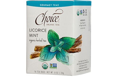 Choice Organic Tea/Granum's licorice mint tea was one of the few beverages that made the finalist list in the Sofi Awards' New Product category.