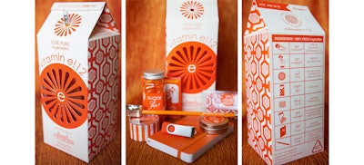 Conference tools held in a 'juice carton' with an orange-scented scratch-n-sniff seal.